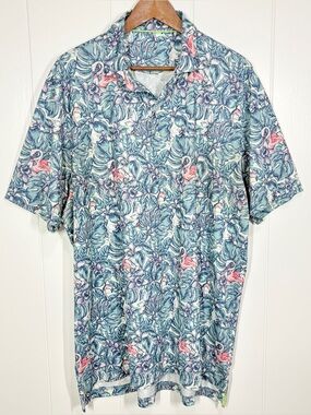 johnnie-O Men’s Short Sleeve Raymond Tropical Flamingo Print Size XL
